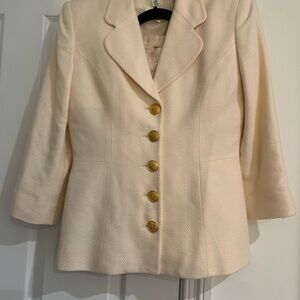 Christian Dior Vintage Ivory Bouclee Jacket and Skirt Suit Size 8 Gold Buttons